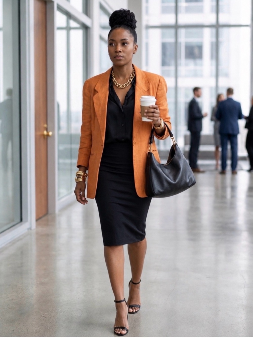 Vintage Women's Orange Linen Single-Button Blazer